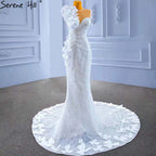 White Mermaid Elegant Wedding Dresses Gowns 2025 Flowers Beaded Luxury Bridal Dress HM67424