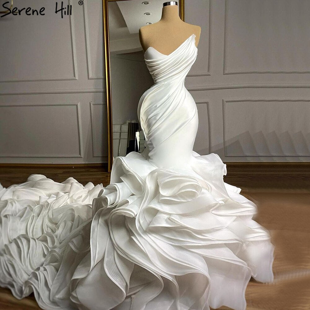Vestido de novia elegante de sirena blanca, escote corazón, flores sexys, vestido de novia de alta gama 2025 HM67212 