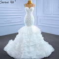 Vestidos de novia de lujo de sirena blanca 2025 con cuentas, capas, sexys y elegantes, HM62755, hechos a medida 