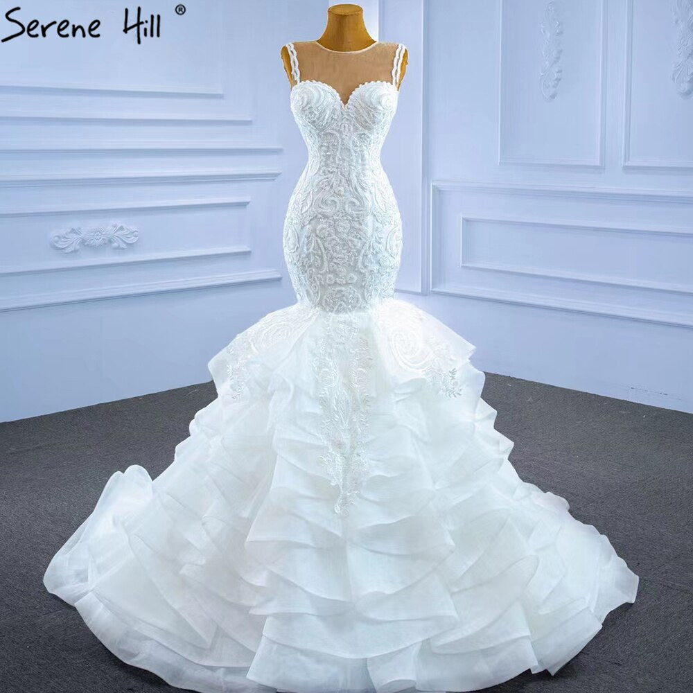 Vestidos de novia de lujo de sirena blanca 2025 con cuentas, capas, sexys y elegantes, HM62755, hechos a medida 