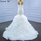 Vestidos de novia de lujo de sirena blanca 2025 con cuentas, capas, sexys y elegantes, HM62755, hechos a medida 