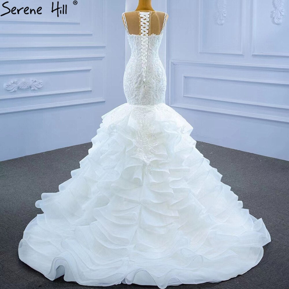 White Mermaid Luxury Wedding Dresses 2025 Beaded Tiered Sexy Elegant Bride Gowns HM62755 Custom Made