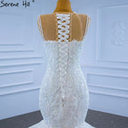 Vestidos de novia de lujo de sirena blanca 2025 con cuentas, capas, sexys y elegantes, HM62755, hechos a medida 
