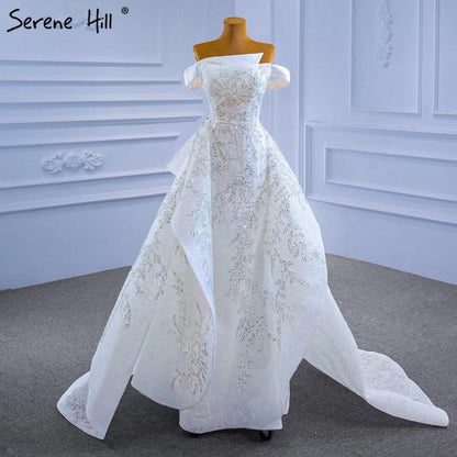 White Mermaid Overskirt Evening Dresses Gowns 2025 Beaded Elegant Luxury For Women Party HM67336