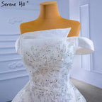 White Mermaid Overskirt Evening Dresses Gowns 2025 Beaded Elegant Luxury For Women Party HM67336