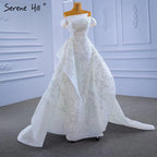 White Mermaid Overskirt Evening Dresses Gowns 2025 Beaded Elegant Luxury For Women Party HM67336