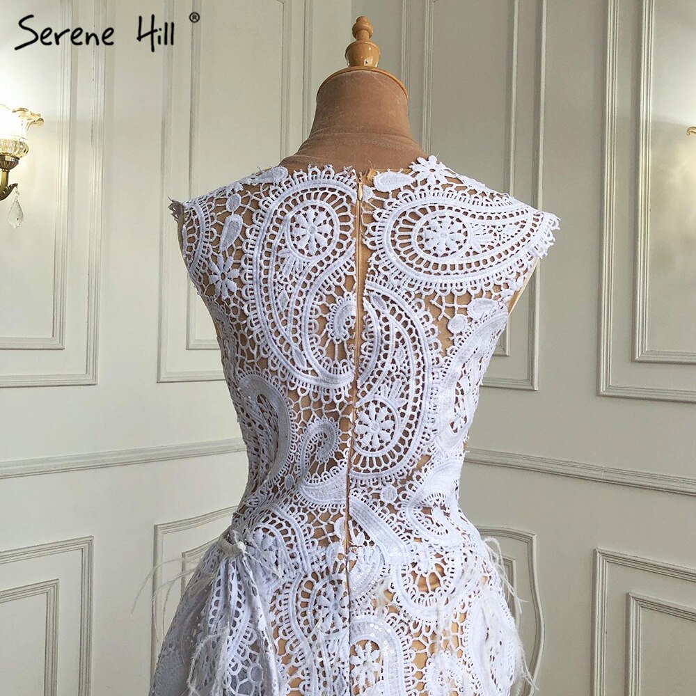 Vestido de noche con sobrefalda de sirena blanca, elegante, de encaje y plumas, para mujer, para fiesta, LA71143 