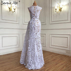 Vestido de noche con sobrefalda de sirena blanca, elegante, de encaje y plumas, para mujer, para fiesta, LA71143 