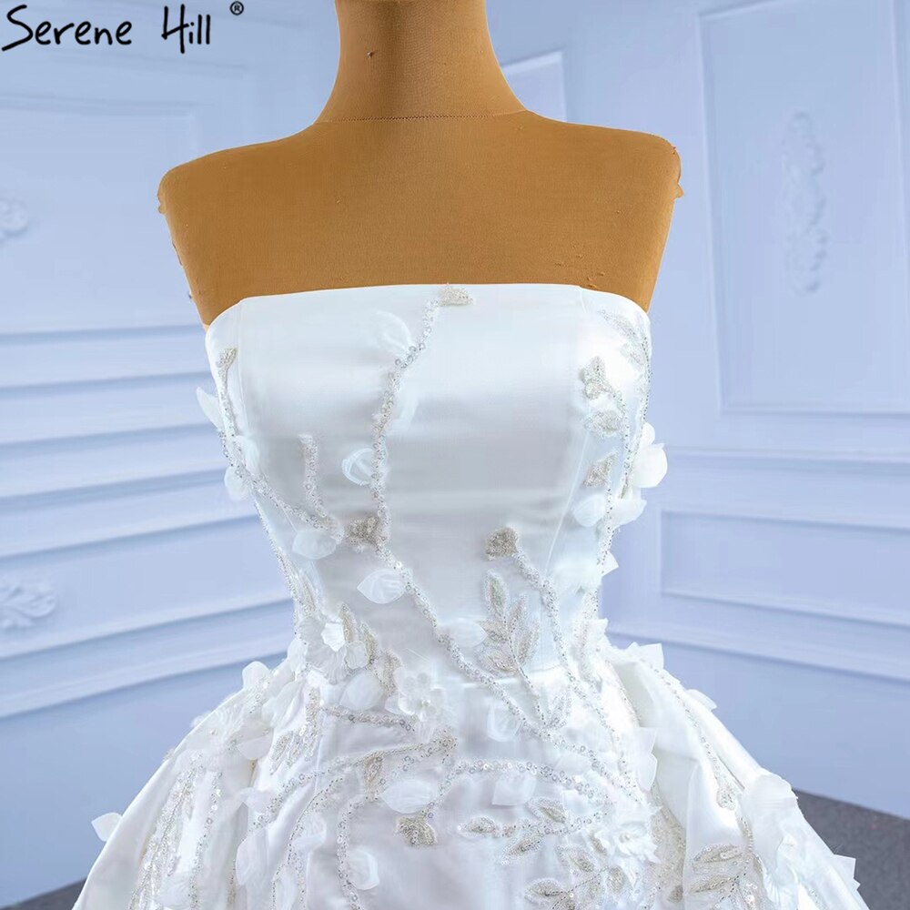 Vestidos de novia con sobrefalda de sirena blanca 2025, elegantes vestidos de novia con flores y cuentas HM67282, hechos a medida 
