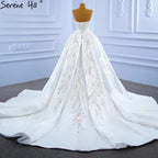 Vestidos de novia con sobrefalda de sirena blanca 2025, elegantes vestidos de novia con flores y cuentas HM67282, hechos a medida 