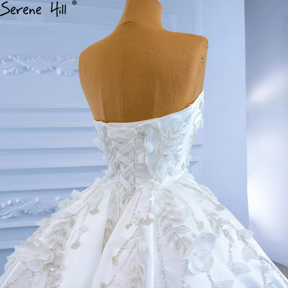 Vestidos de novia con sobrefalda de sirena blanca 2025, elegantes vestidos de novia con flores y cuentas HM67282, hechos a medida 