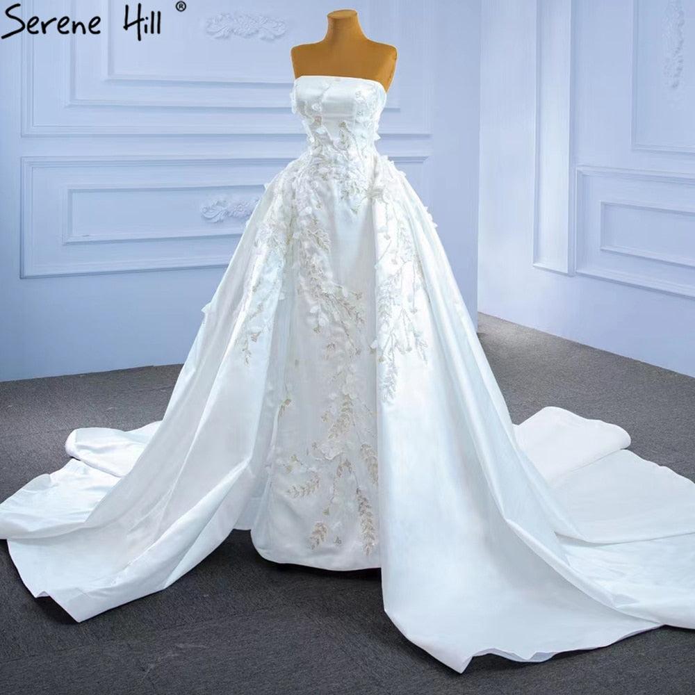 White Mermaid Overskirt Wedding Dresses 2025 Elegant Flowers Beaded Bride Gowns HM67282 Custom Made