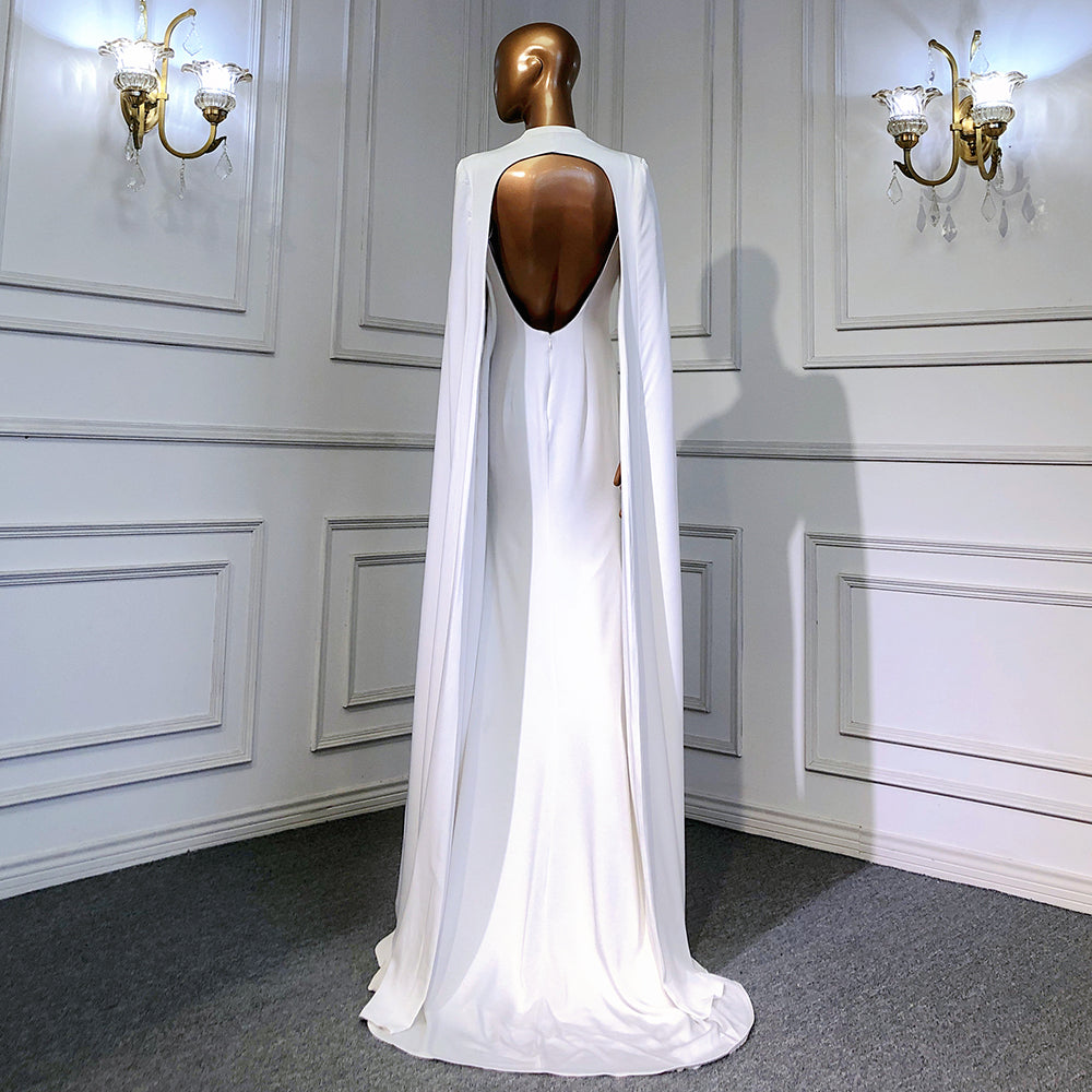 Weiß Meerjungfrau Satin Abendkleider Kleider 2025 Cape Ärmeln Backless Sexy Für Frauen Party LA70628 