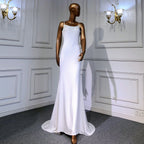 Weiß Meerjungfrau Satin Abendkleider Kleider 2025 Cape Ärmeln Backless Sexy Für Frauen Party LA70628 