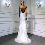 Weiß Meerjungfrau Satin Abendkleider Kleider 2025 Cape Ärmeln Backless Sexy Für Frauen Party LA70628 