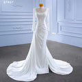 White Mermaid Satin Long Sleeves Lace Beaded Lace Up Bride Gowns Wedding Dress 2025 High End Custom Made HM67457