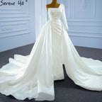 Weiß Meerjungfrau Satin Brautkleider 2025 Perlen Perlen Überrock Sexy Brautkleid HM67244 Nach Maß 