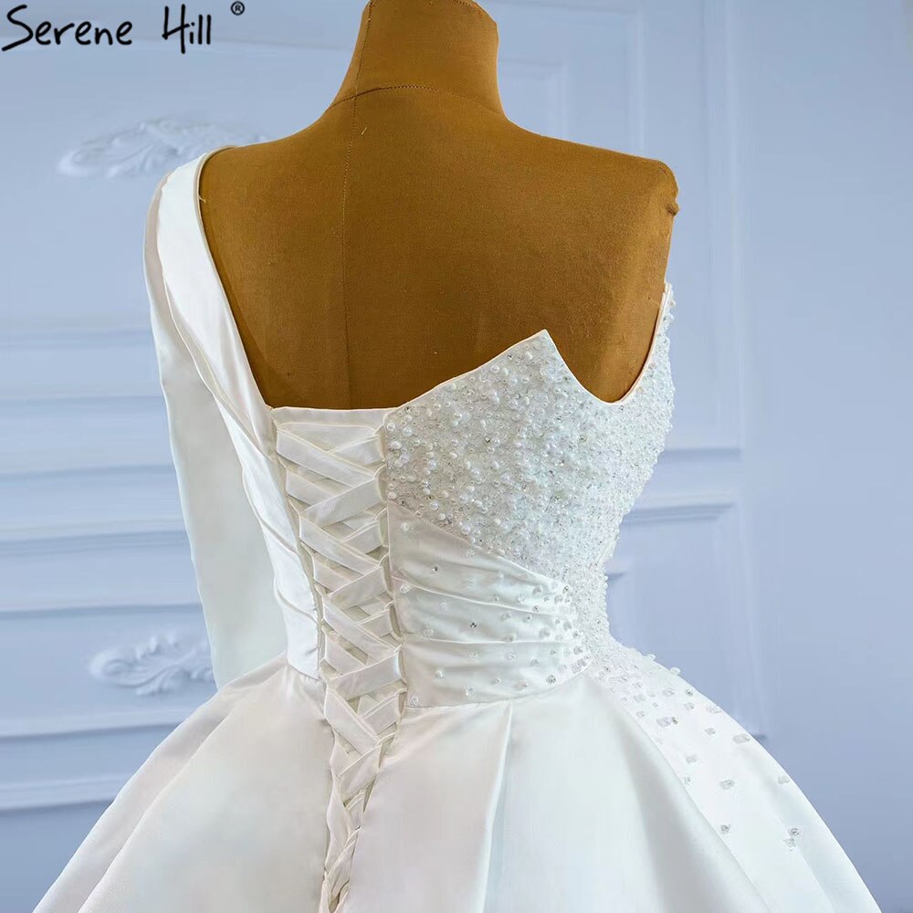 Weiß Meerjungfrau Satin Brautkleider 2025 Perlen Perlen Überrock Sexy Brautkleid HM67244 Nach Maß 