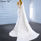 Weiße Meerjungfrau mit Zug Abendkleider Gwons 2025 Satin Perlen Elegant Sexy für Frauen Party HM67238 