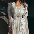 Weiß Muslimischen Kaftan Luxus Meerjungfrau Abendkleid 2025 Cape Ärmeln Perlen Kleider Elegante Für Frauen Party LA71015 