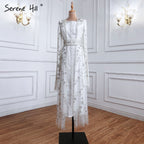 Weiß Muslimischen Kaftan Luxus Meerjungfrau Abendkleid 2025 Cape Ärmeln Perlen Kleider Elegante Für Frauen Party LA71015 