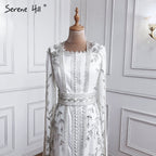 Weiß Muslimischen Kaftan Luxus Meerjungfrau Abendkleid 2025 Cape Ärmeln Perlen Kleider Elegante Für Frauen Party LA71015 