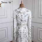 Weiß Muslimischen Kaftan Luxus Meerjungfrau Abendkleid 2025 Cape Ärmeln Perlen Kleider Elegante Für Frauen Party LA71015 
