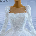 White Muslim Lace Beaded Wedding Dresses 2025 Luxury High-end Ball Gown Bridal Dress HM67258 Custom Made