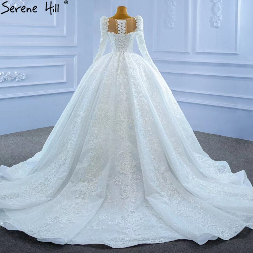 White Muslim Lace Beaded Wedding Dresses 2025 Luxury High-end Ball Gown Bridal Dress HM67258 Custom Made