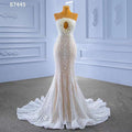 Vestido de novia elegante de sirena, color blanco nude, de alta gama, hecho a medida, con perlas, de lujo, con cuentas y cordones, HM67445, 2025 