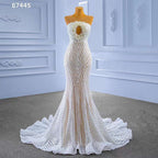Vestido de novia elegante de sirena, color blanco nude, de alta gama, hecho a medida, con perlas, de lujo, con cuentas y cordones, HM67445, 2025 