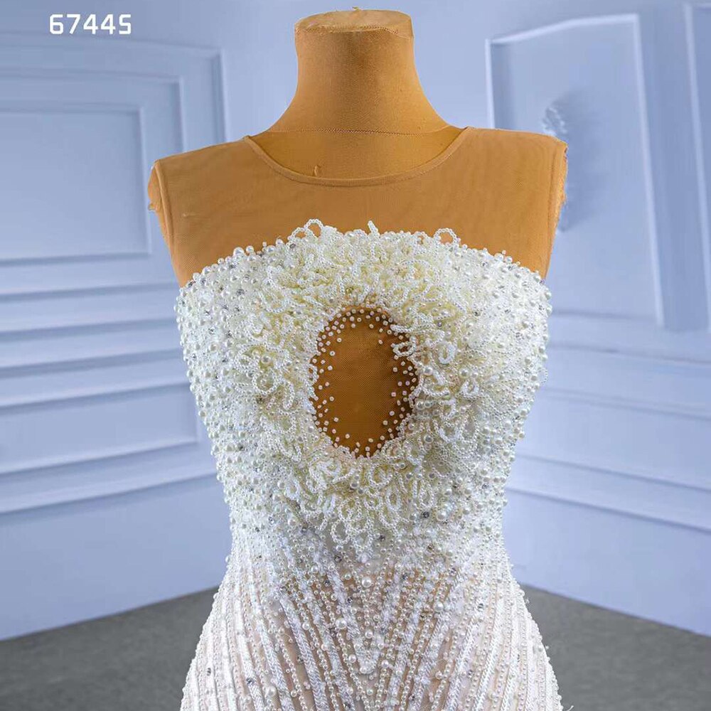 Vestido de novia elegante de sirena, color blanco nude, de alta gama, hecho a medida, con perlas, de lujo, con cuentas y cordones, HM67445, 2025 