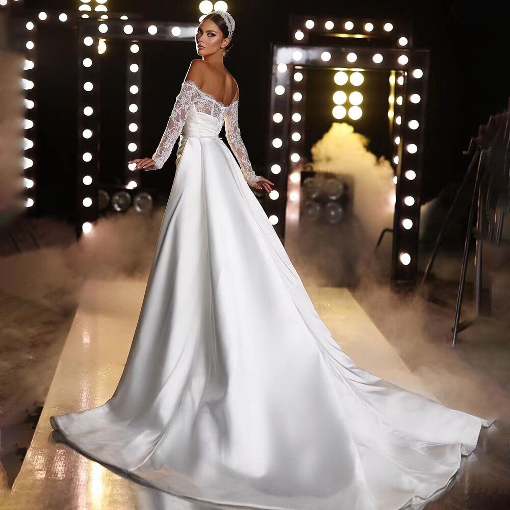 Weiß Off Schulter Satin Meerjungfrau Überrock Brautkleider Elegante Brautkleider Engagement Party Für Frauen HA2529 