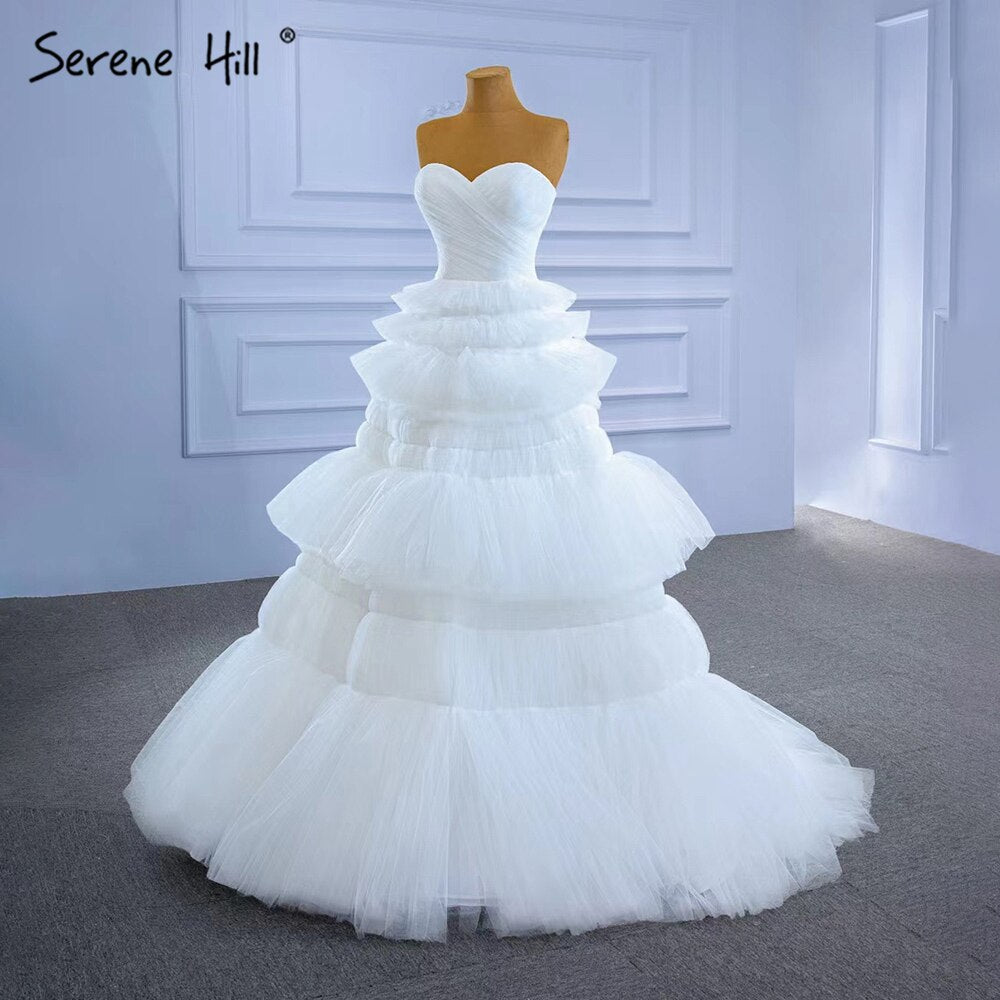 Weiß Prinzessin Rüschen Brautkleider 2025 Einfache Sexy High-end-Braut Kleider HM67308 Nach Maß 