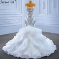 Weiße Rüschen Perlen Luxus Brautkleider Kleider 2025 Spaghetti-Trägern Meerjungfrau Elegante Brautkleid HM67386 
