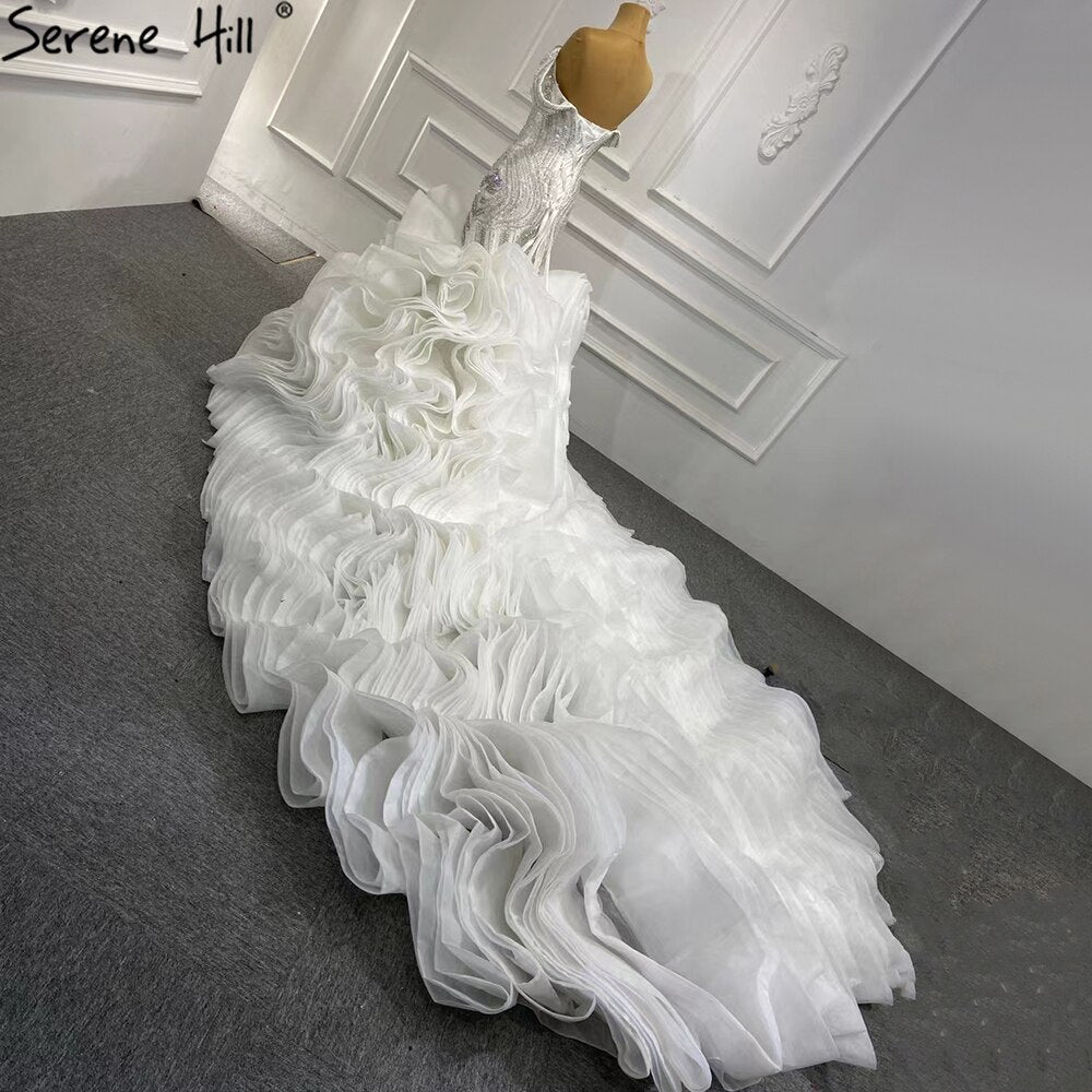 White Ruffles Beaded Wedding Dresses 2025 Mermaid Luxury Elegant Bride Gowns HM67283 Custom Made
