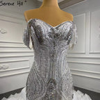 White Ruffles Beaded Wedding Dresses 2025 Mermaid Luxury Elegant Bride Gowns HM67283 Custom Made