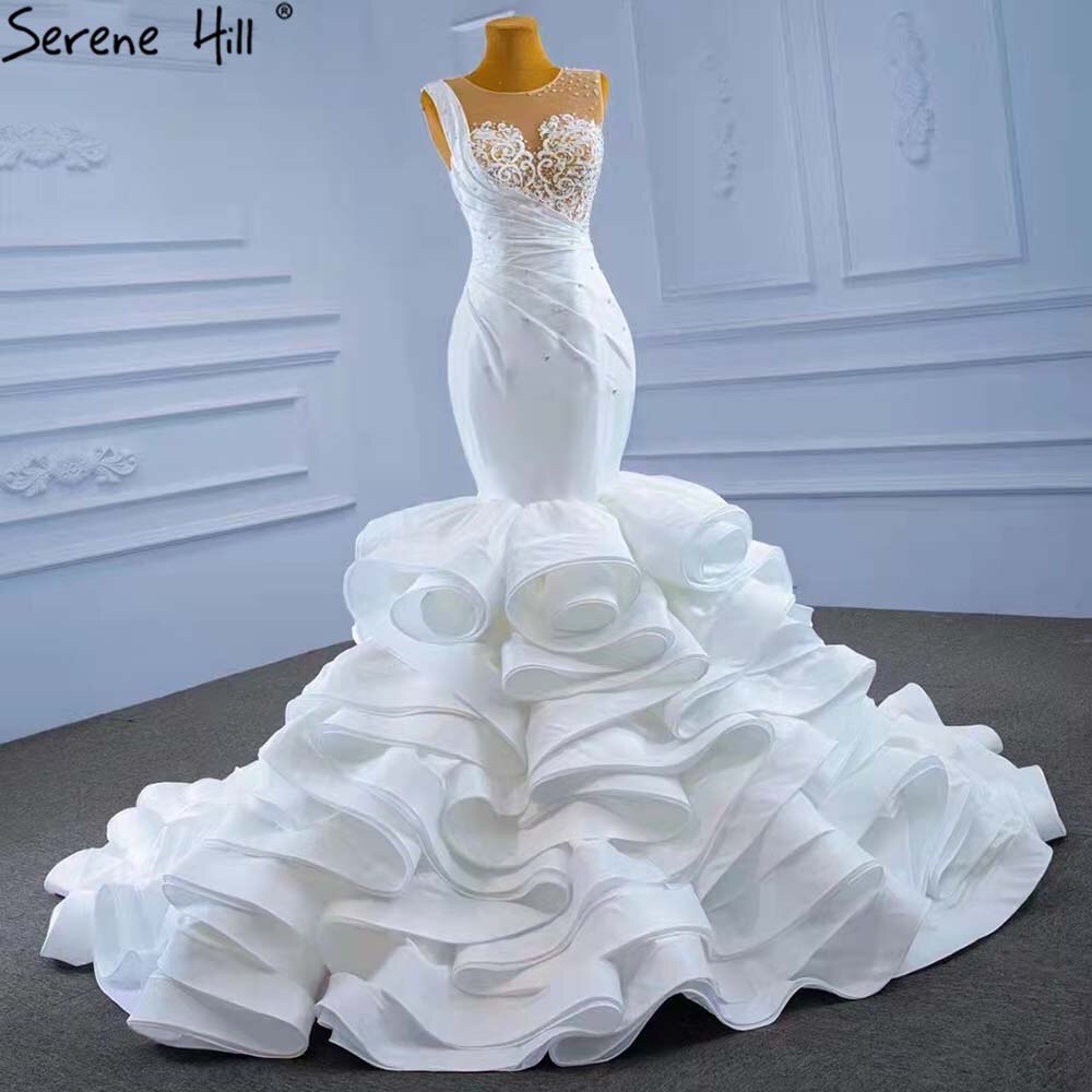 Vestidos de novia blancos con volantes y cuentas, 2025, sin mangas, de lujo, de alta gama, HM67413, hechos a medida 