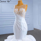 Vestidos de novia blancos con volantes y cuentas, 2025, sin mangas, de lujo, de alta gama, HM67413, hechos a medida 