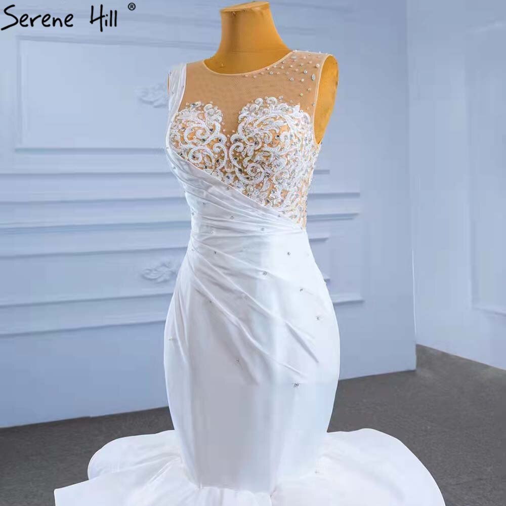 Vestidos de novia blancos con volantes y cuentas, 2025, sin mangas, de lujo, de alta gama, HM67413, hechos a medida 