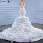 Vestidos de novia blancos con volantes y cuentas, 2025, sin mangas, de lujo, de alta gama, HM67413, hechos a medida 