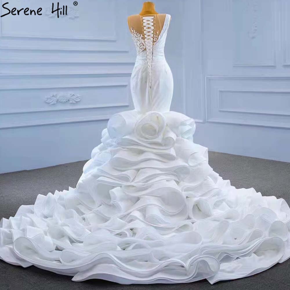 Vestidos de novia blancos con volantes y cuentas, 2025, sin mangas, de lujo, de alta gama, HM67413, hechos a medida 