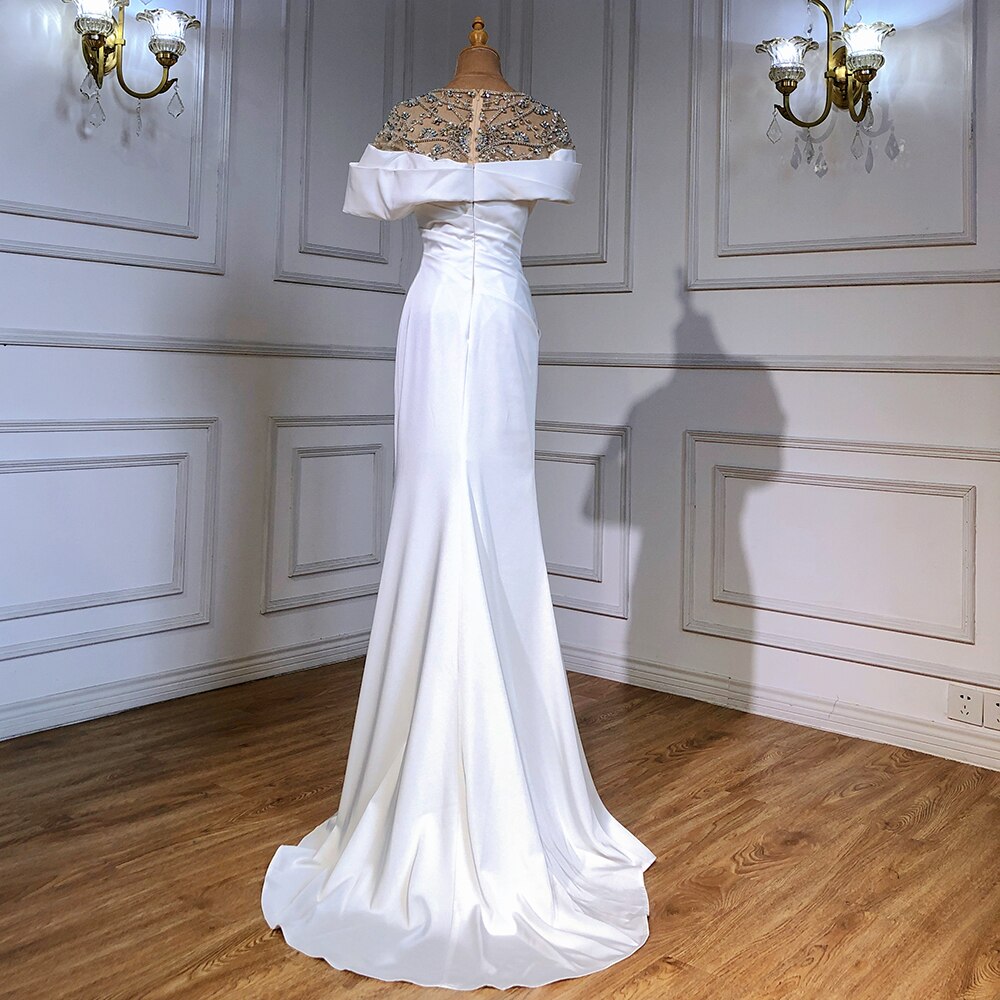 Weiß Satin Perlen Abendkleider Kleider 2025 Meerjungfrau Elegante Luxus Für Frauen Party LA71487 