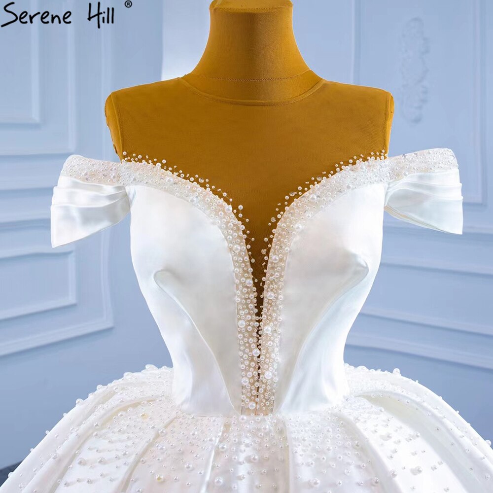 Weiß Satin Perlen Perlen Brautkleider 2025 Ärmellose High-end Lace Up Brautkleid HM67240 