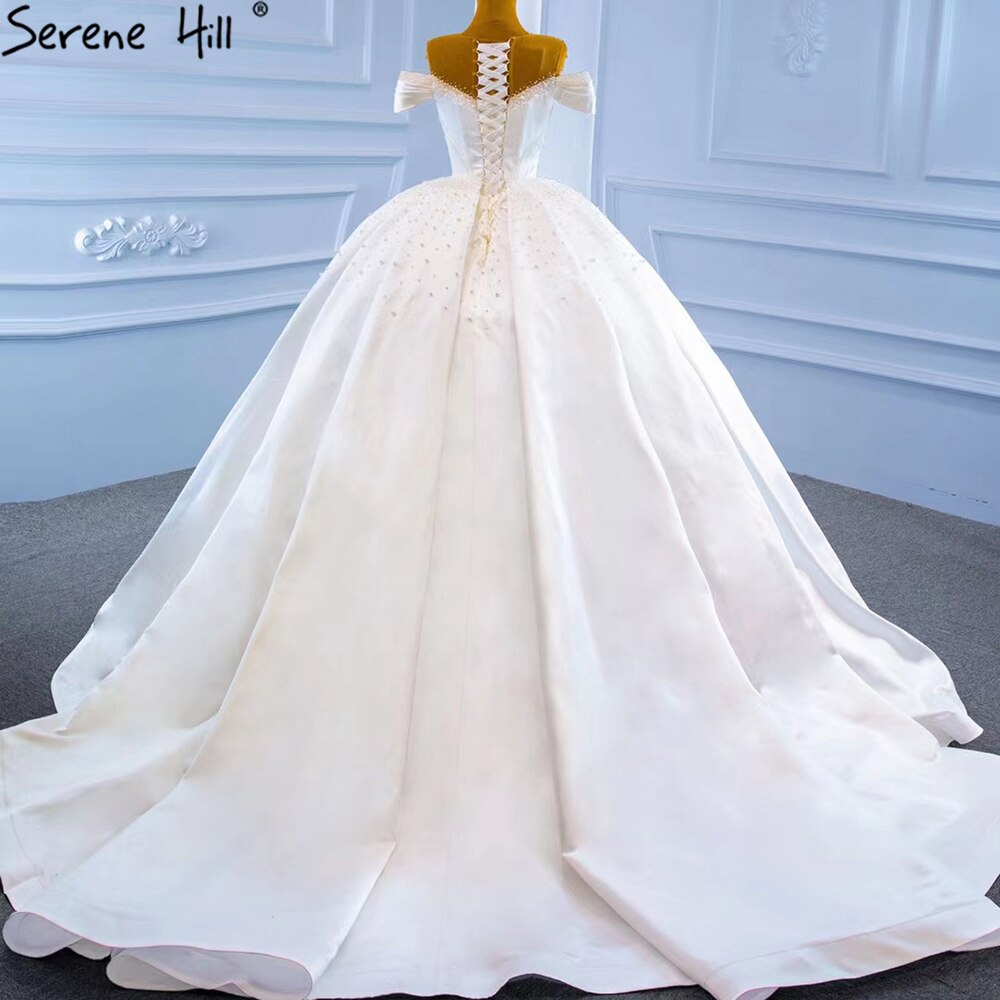 Weiß Satin Perlen Perlen Brautkleider 2025 Ärmellose High-end Lace Up Brautkleid HM67240 