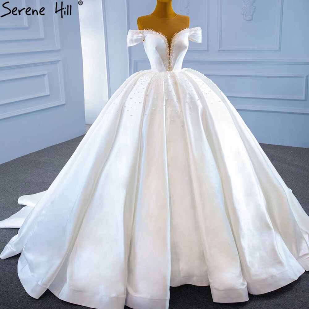 Weiß Satin Perlen Perlen Brautkleider 2025 Ärmellose High-end Lace Up Brautkleid HM67240 