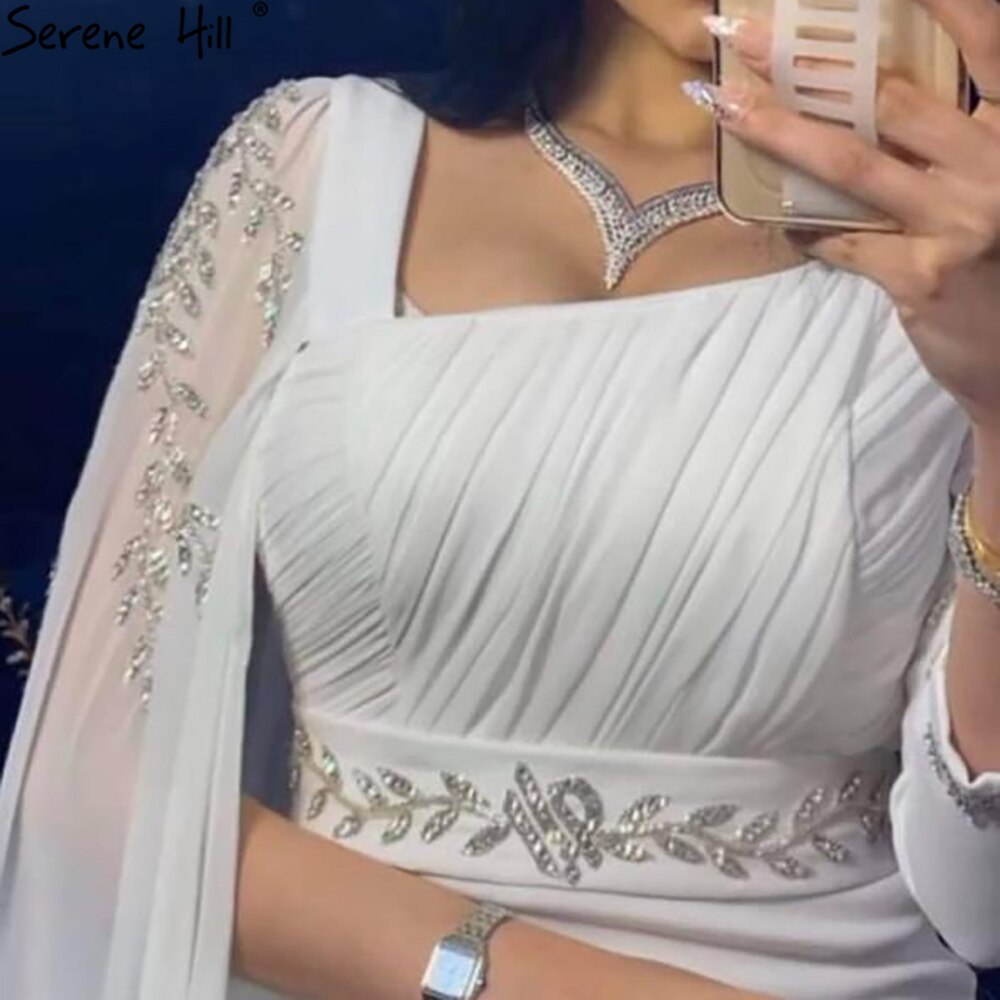 White Satin Cape Sleeve Evening Dresses Gowns 2025 Mermaid Elegant Sexy For Women Party LA70712