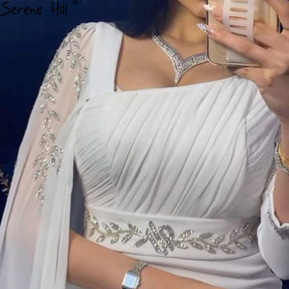 White Satin Cape Sleeve Evening Dresses Gowns 2025 Mermaid Elegant Sexy For Women Party LA70712