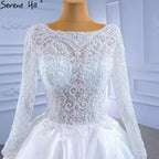 Vestidos de novia de satén blanco con abertura alta 2025, corte A, encaje y cuentas, HM67292, hechos a medida 