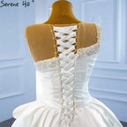 Weiß Satin High Split Brautkleider 2025 Perlen Perlen Sexy Mit Zug Brautkleid HM67252 Nach Maß 